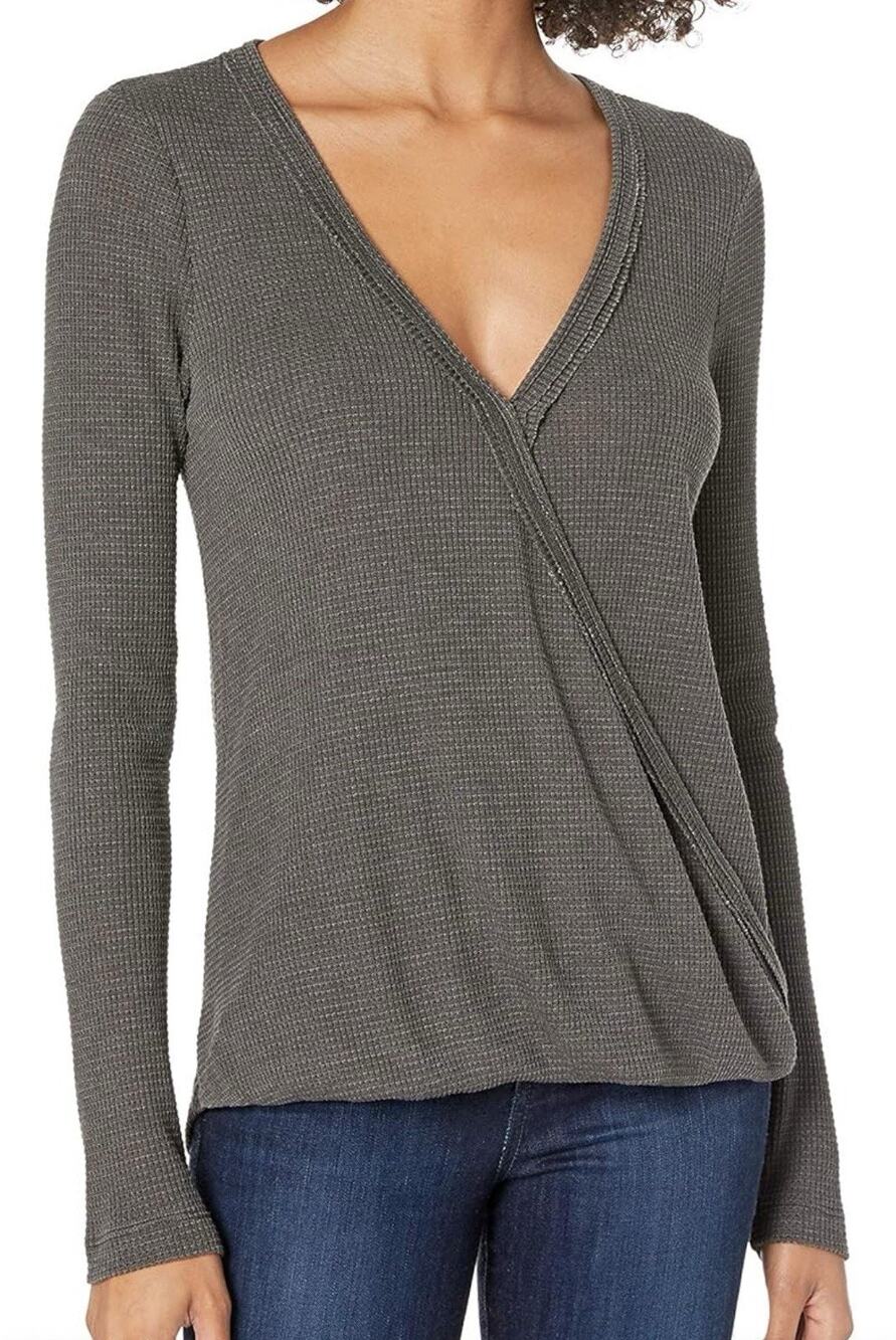 Splendid Shirt Womens Large NEW Gray Normcore Long Sleeve Thermal V-Neck Top